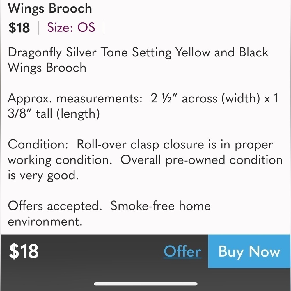 Dragonfly Brooch Pin Silver-tone Black Yellow Wings - Picture 4 of 4